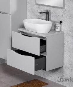 Grey vanity unit without handles
