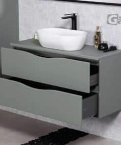 vanity unit in sage green