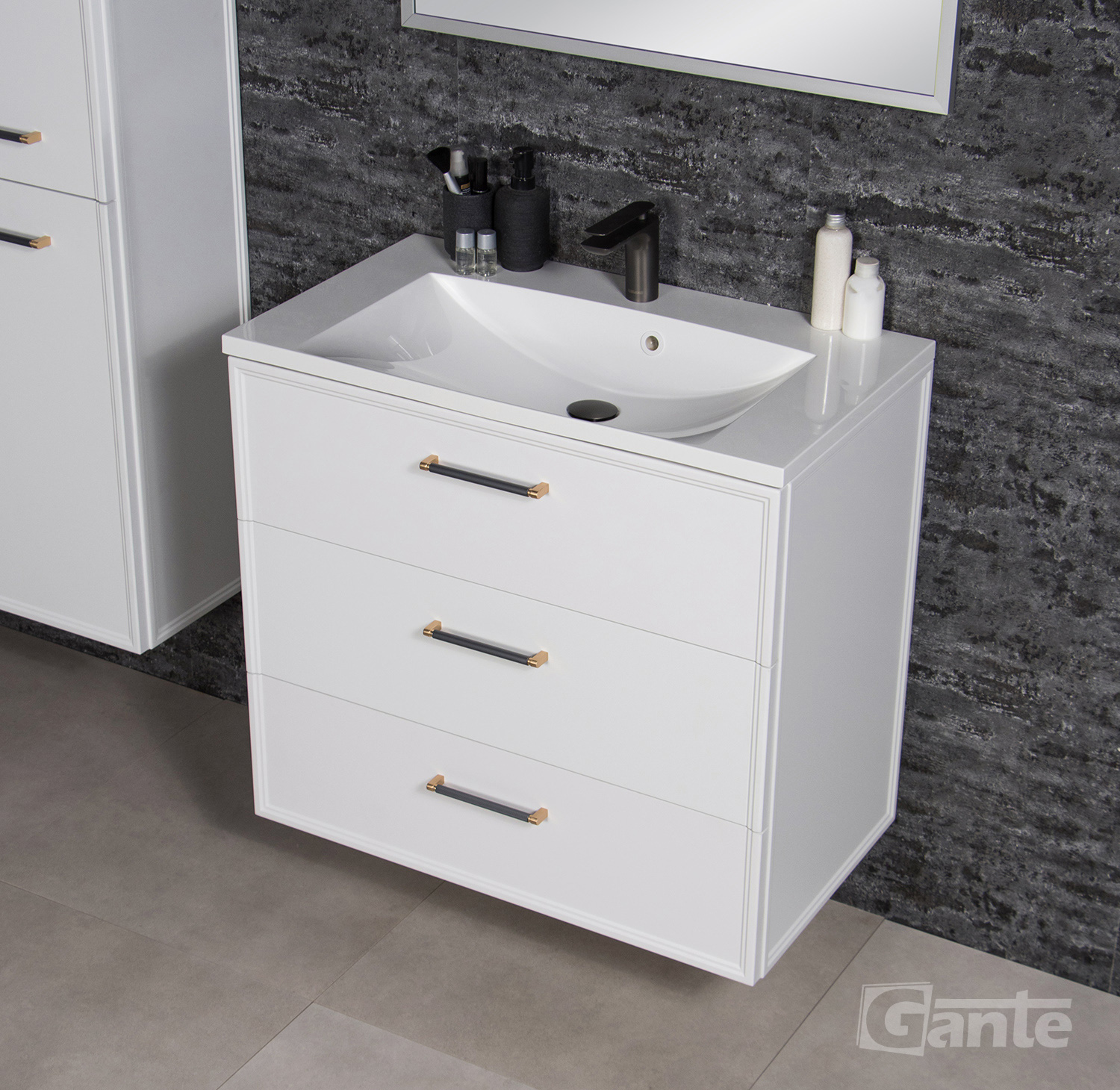 800 mm White vanity unit with 3 drawers in Cork