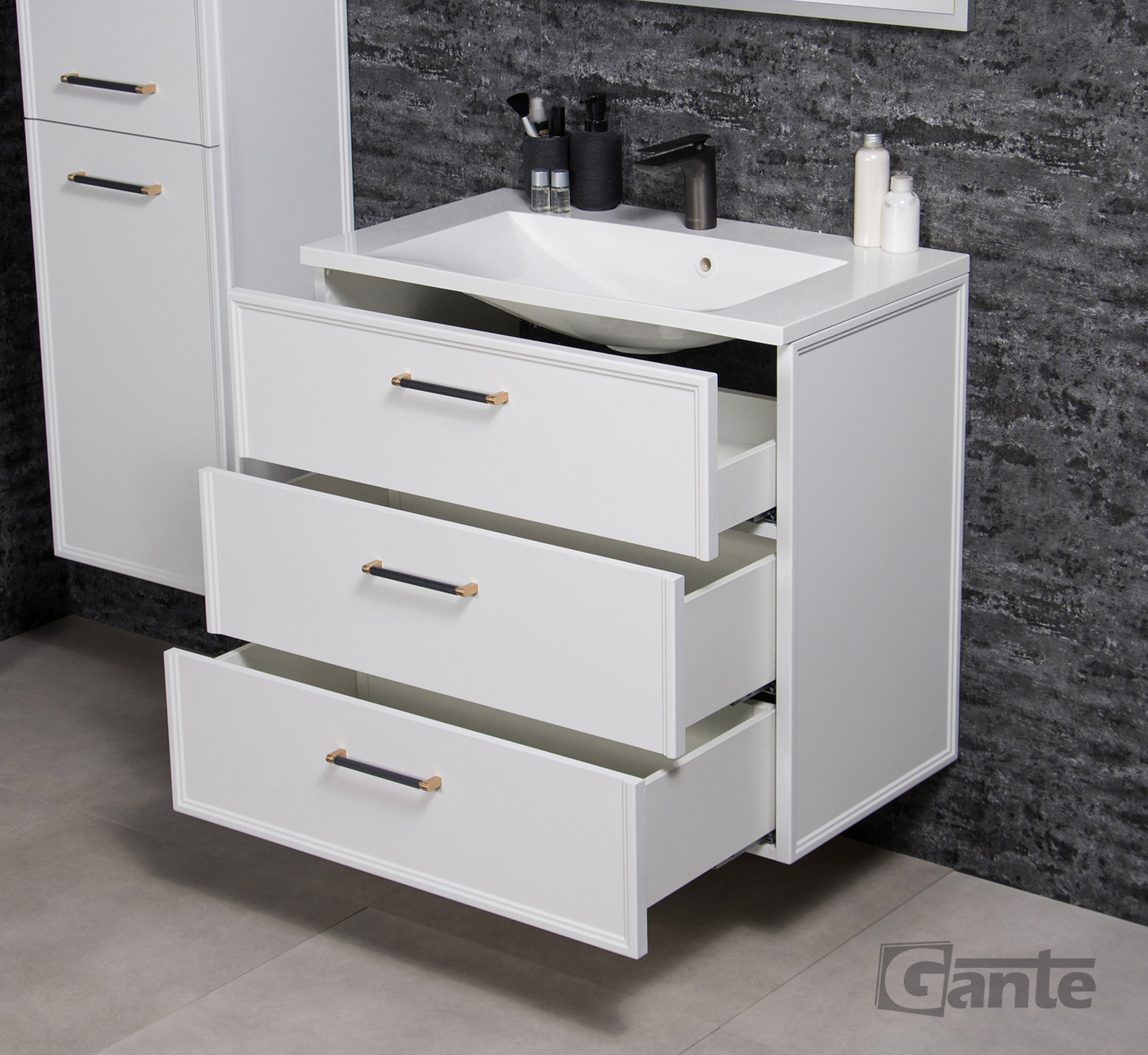 800 mm White vanity unit with 3 drawers in Cork